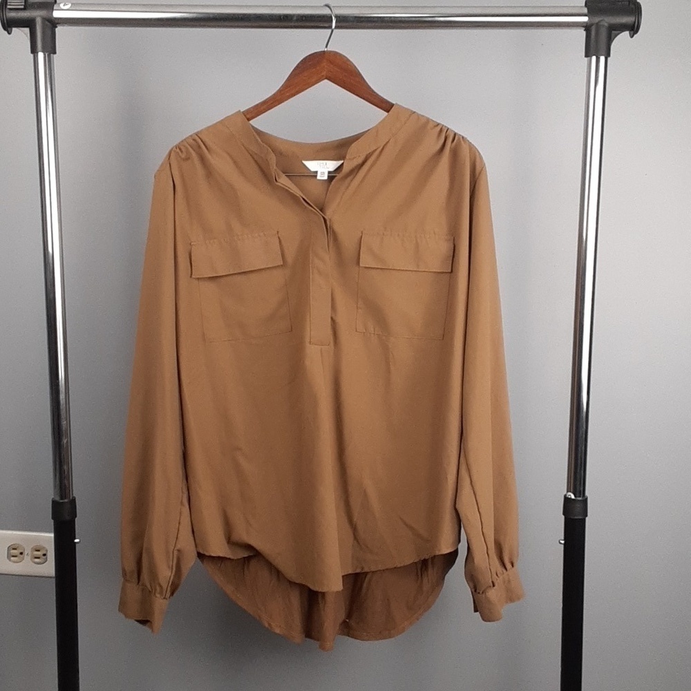 Time And Tru Camel Tan Women's Long Sleeve Utility Shirt